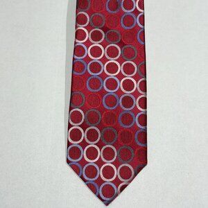 MICHAEL KORS Red Tie 100% SILK Round Geometrical Pattern